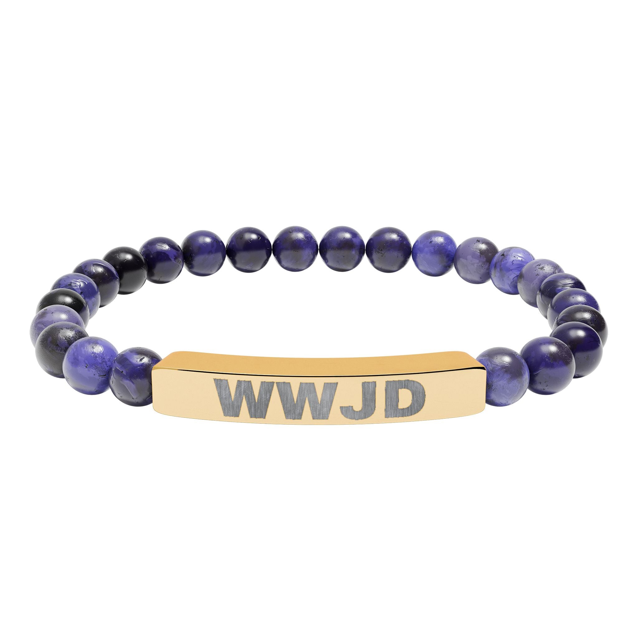 WWJD Engraved Natural Stone Stretch Bar Bracelet