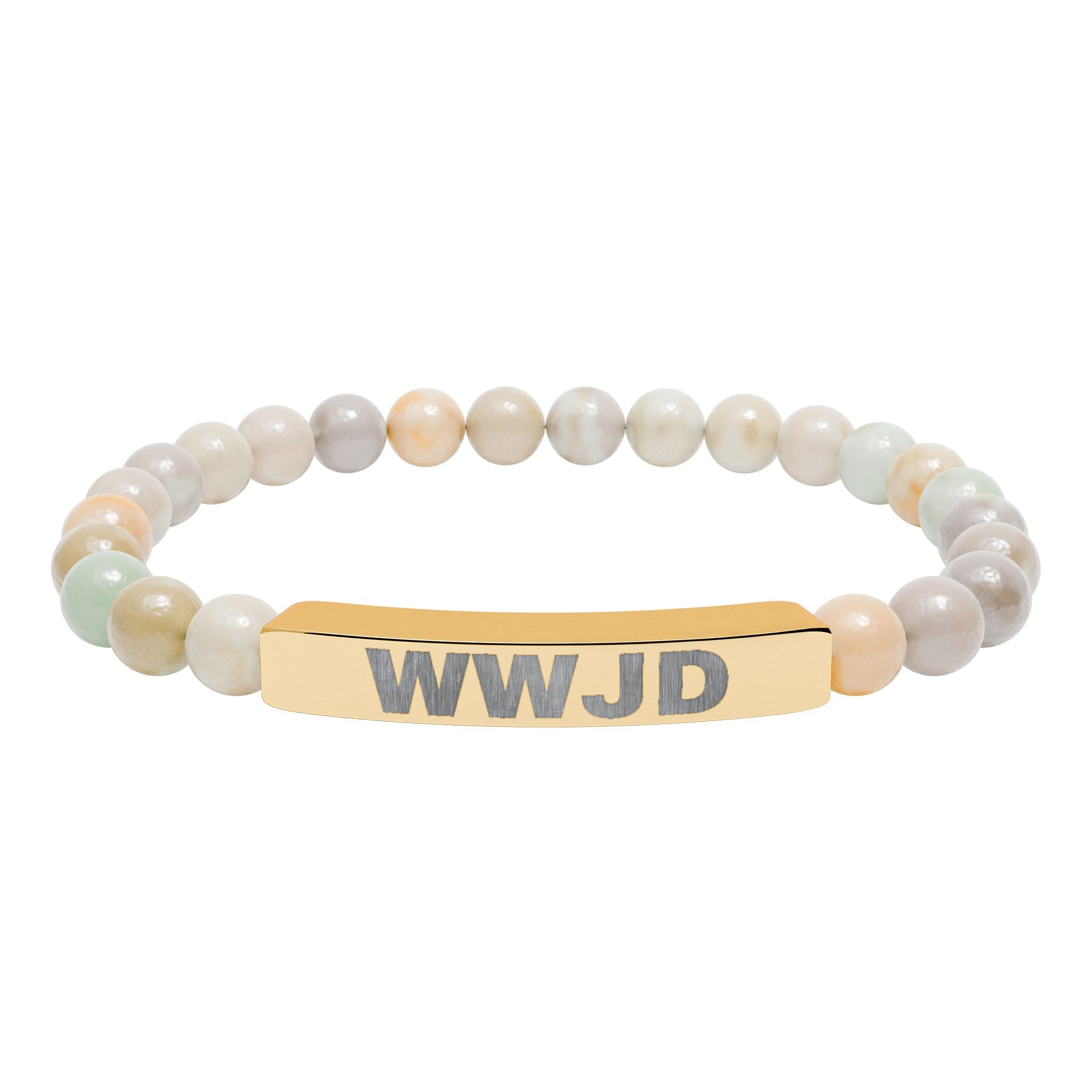 WWJD Engraved Natural Stone Stretch Bar Bracelet