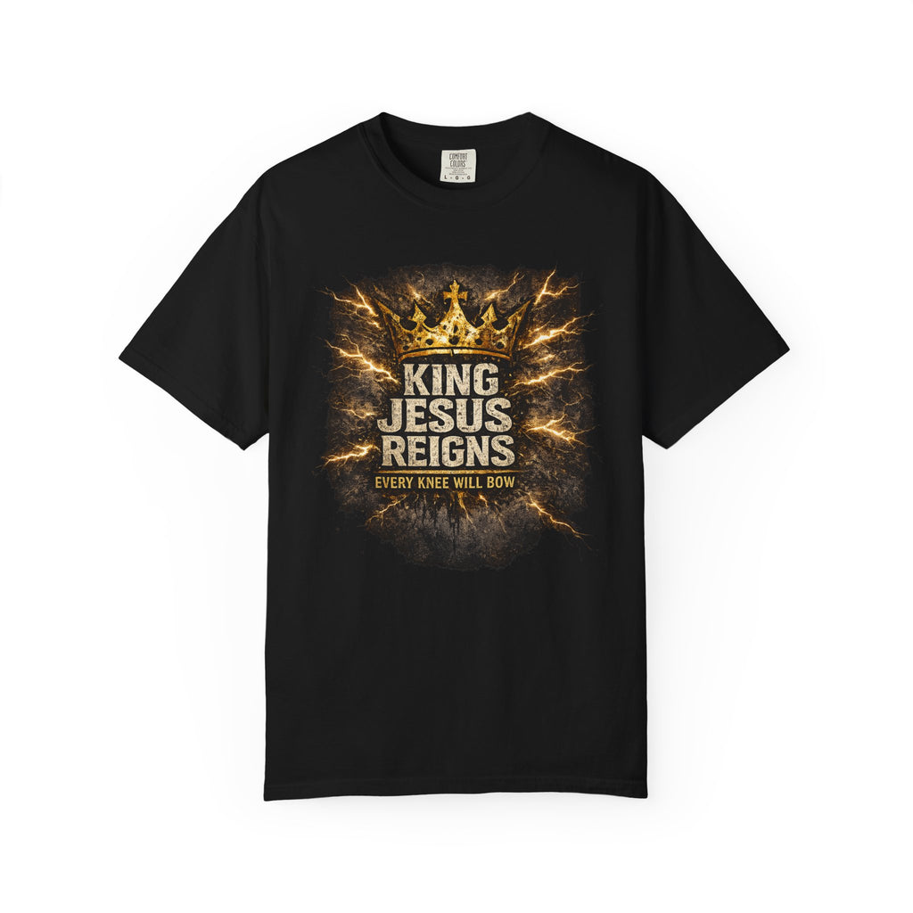 King Jesus Reigns Tee — Every Knee Will Bow Philippians 2:10 Comfort Colors T-Shirt