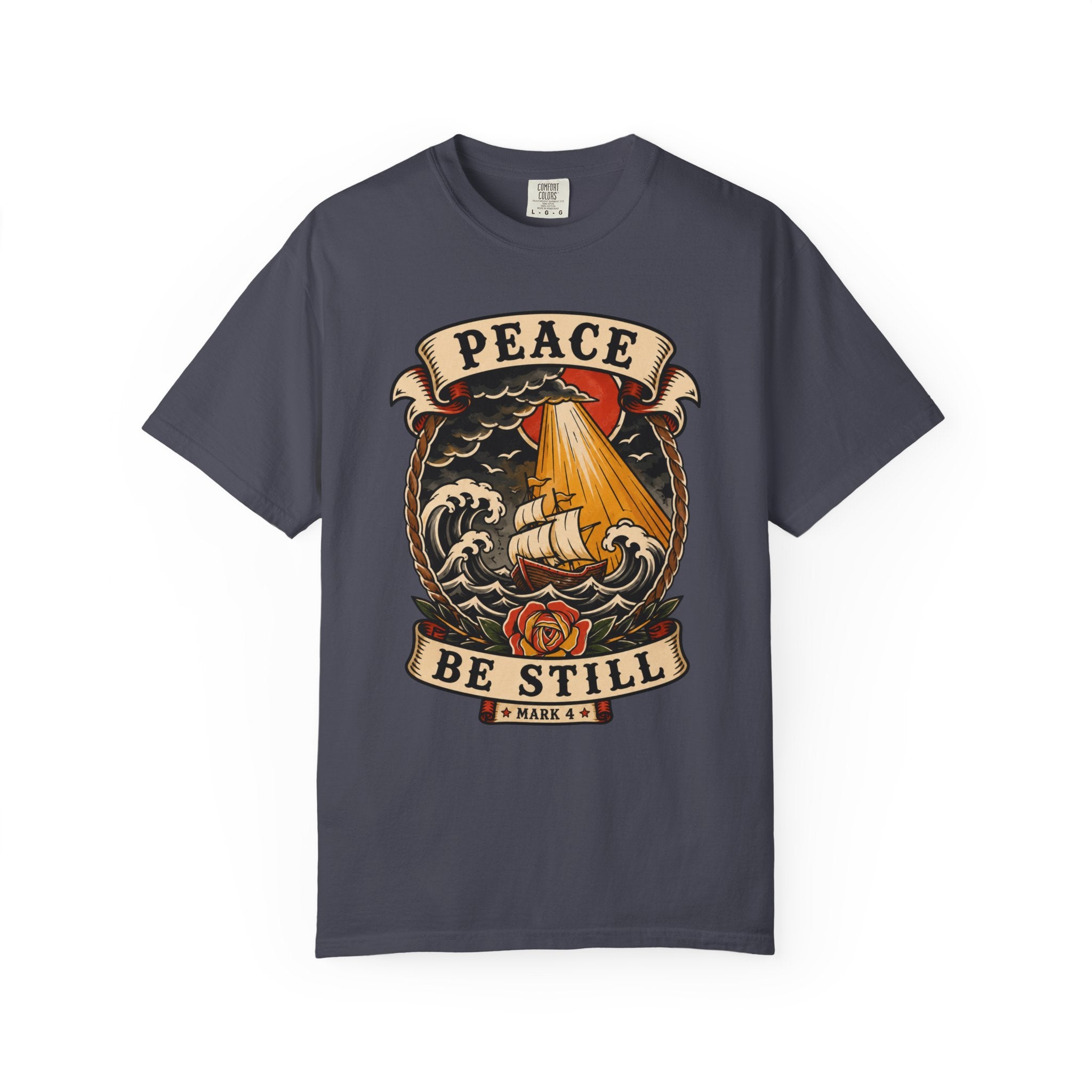 Peace Be Still Tee — Storm Ship Christian Tattoo Shirt