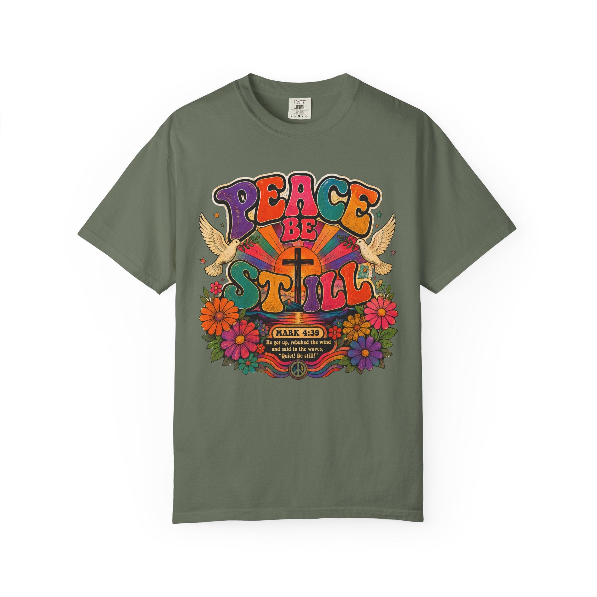 Peace Be Still Tee — Retro 60s Psychedelic Mark 4:39 Comfort Colors T-Shirt