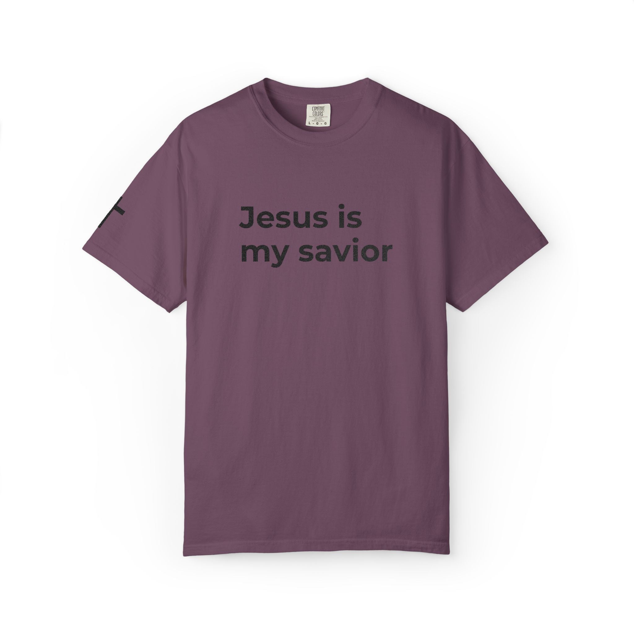 Jesus Is My Savior Embroidery T-Shirt with Sleeve Cross