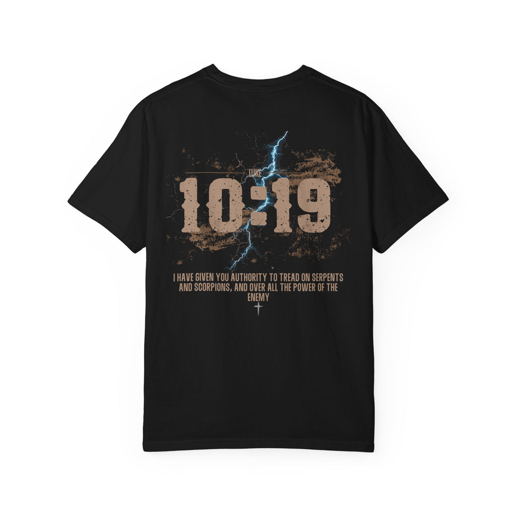Luke 10:19 Tee — Fallen Like Lightning Front & Back Spiritual Warfare T-Shirt