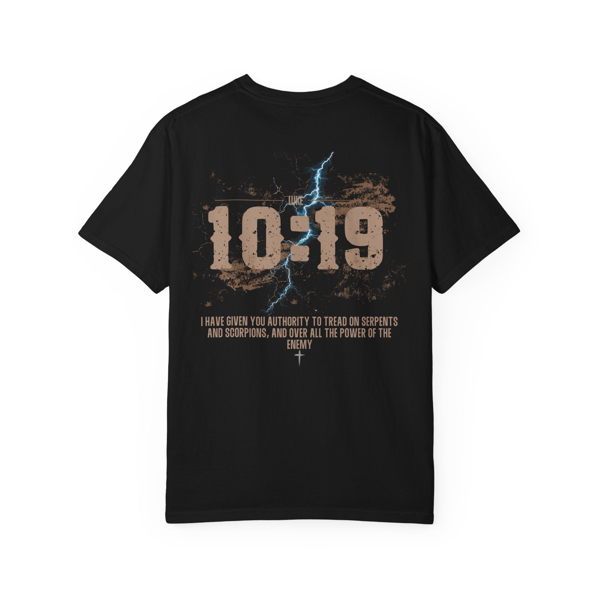 Luke 10:19 Tee — Fallen Like Lightning Front & Back Spiritual Warfare T-Shirt
