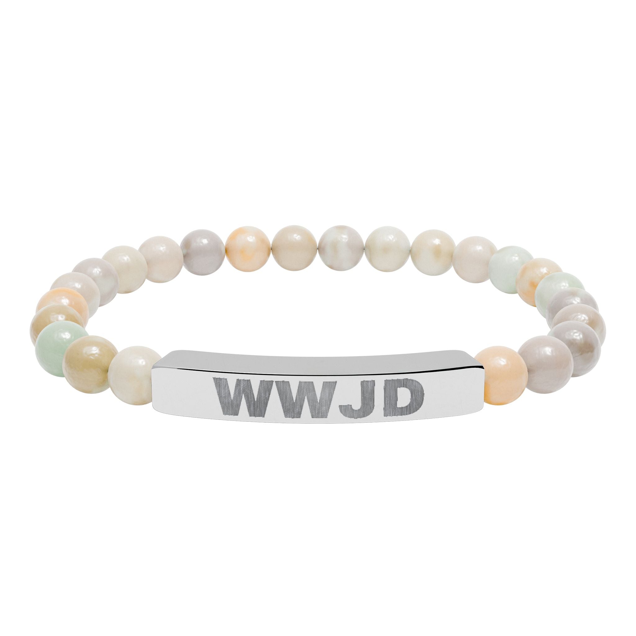 WWJD Engraved Natural Stone Stretch Bar Bracelet