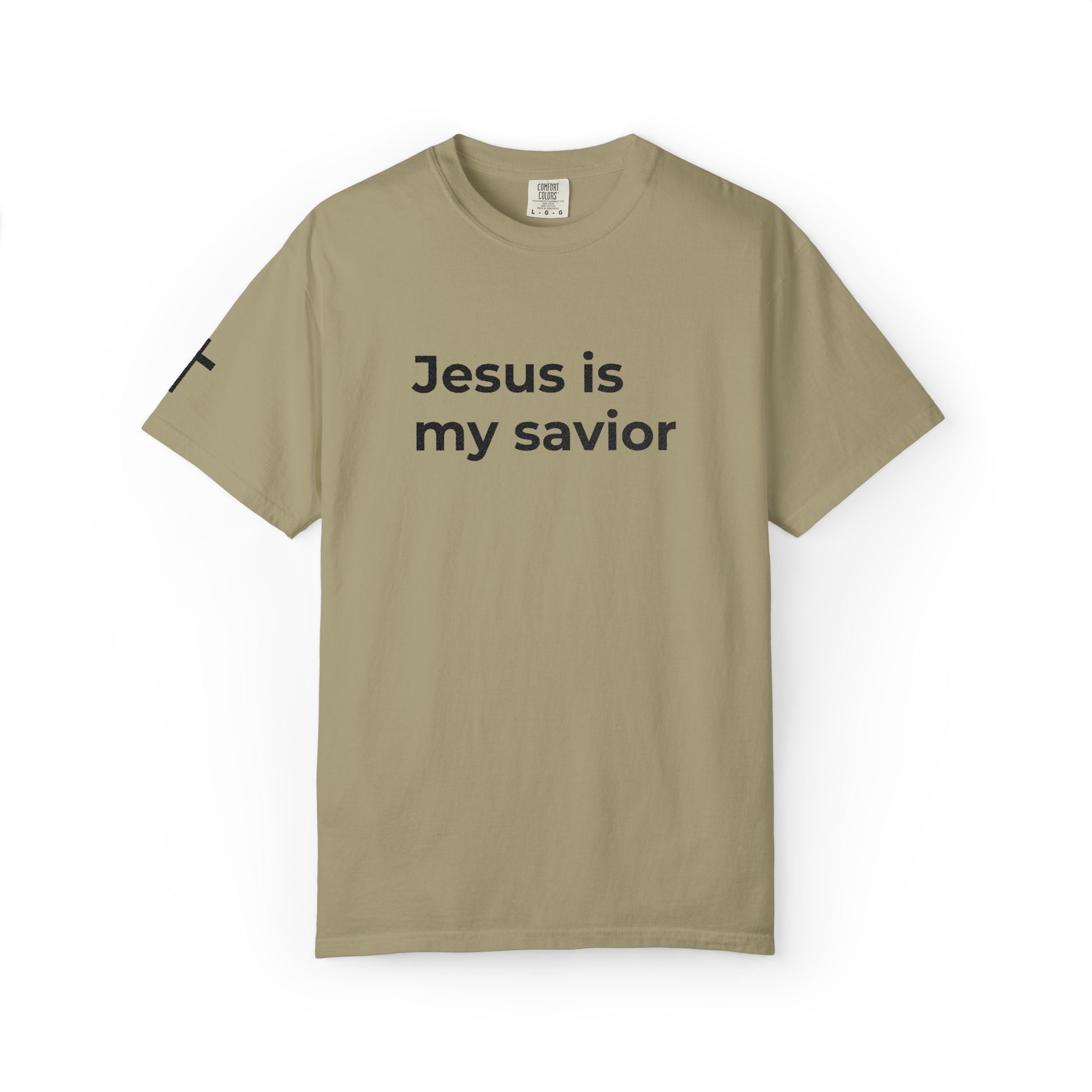 Jesus Is My Savior Embroidery T-Shirt with Sleeve Cross