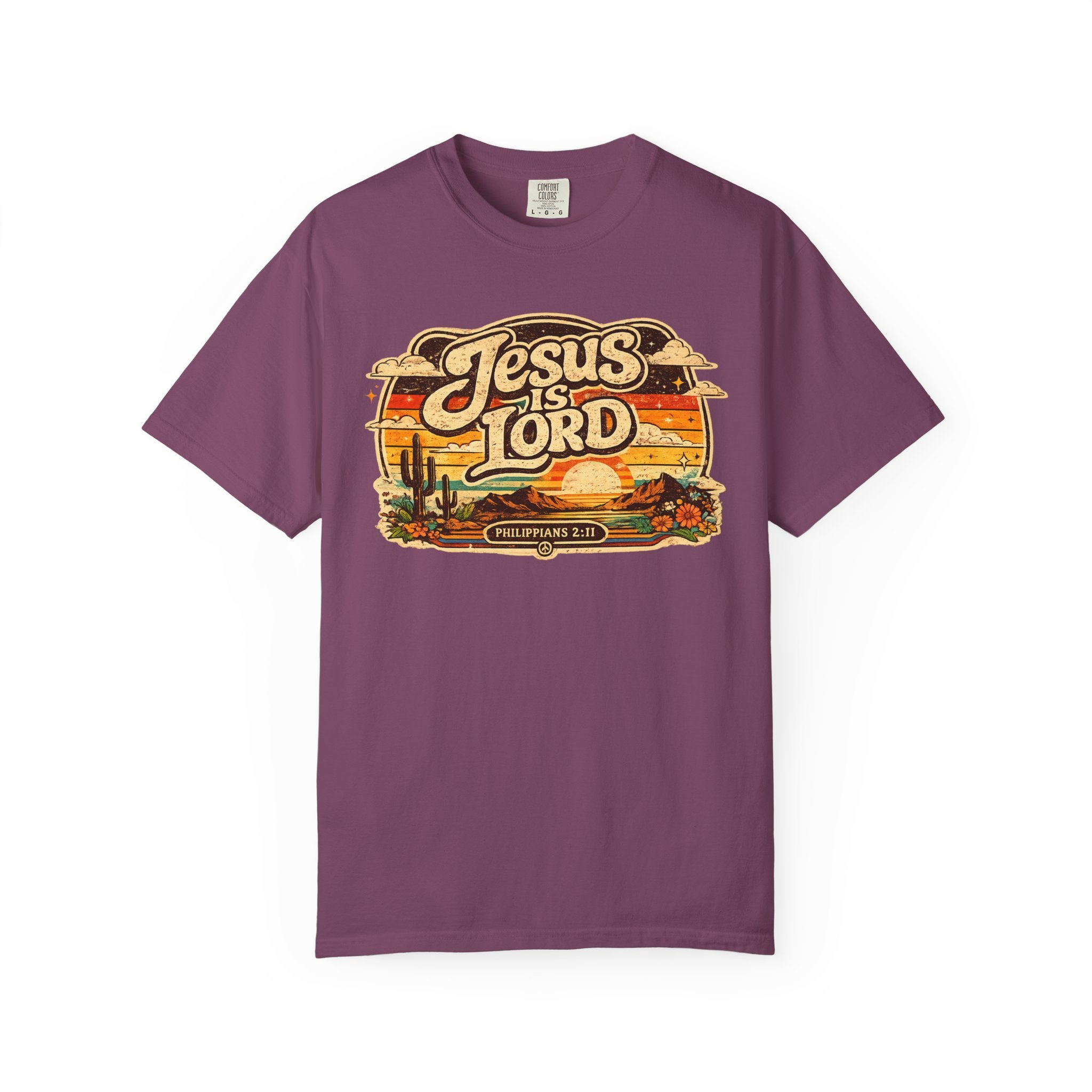 Jesus Is Lord Tee — Retro 70s Desert Sunset Philippians 2:11 Comfort Colors T-Shirt