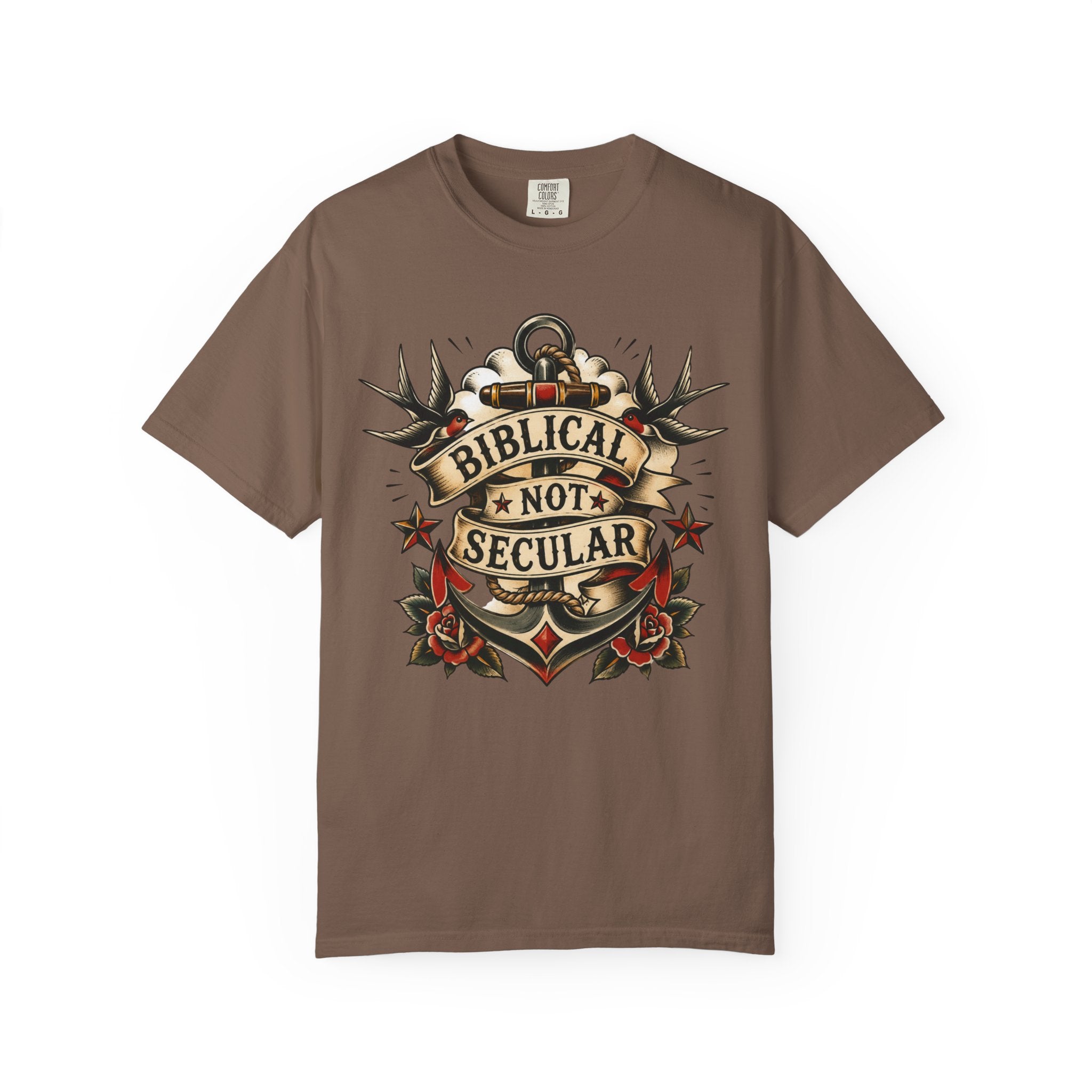 Biblical Not Secular Tee — American Traditional Tattoo Anchor Comfort Colors T-Shirt