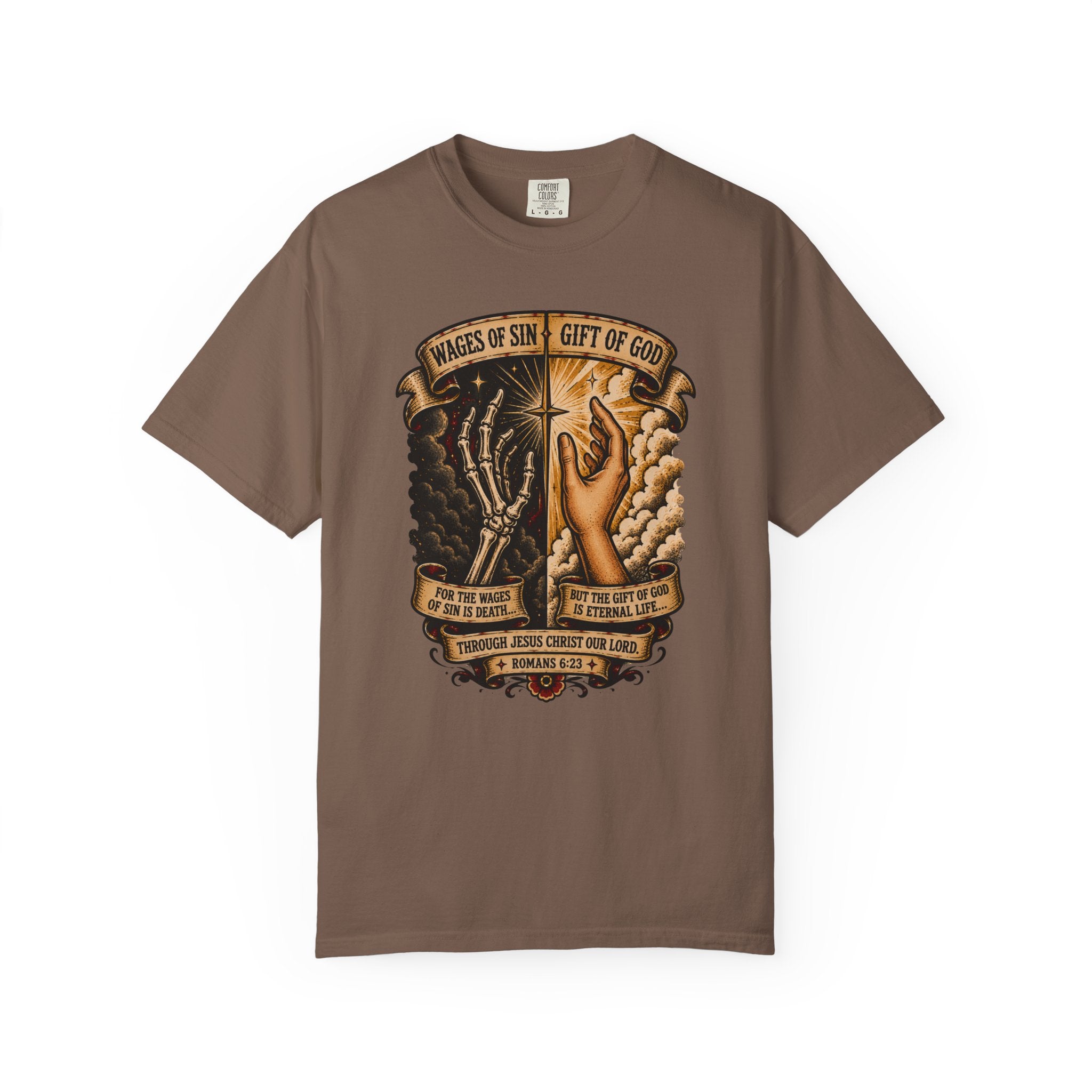 Wages of Sin, Gift of God Tee — Christian Tattoo Shirt
