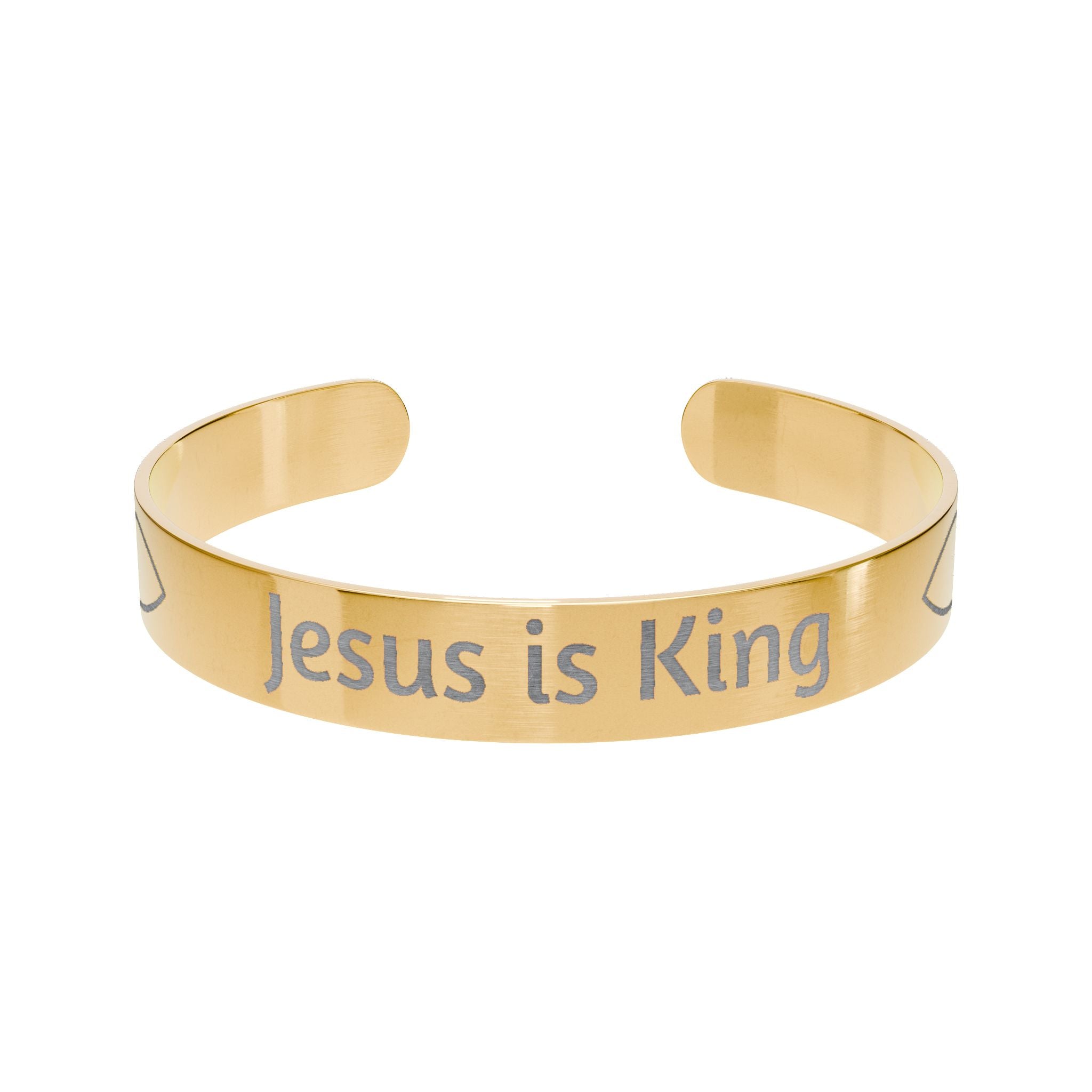 Gold Engraved Cuff Bracelet — "Jesus is King" Christian Ichthys Bracelet