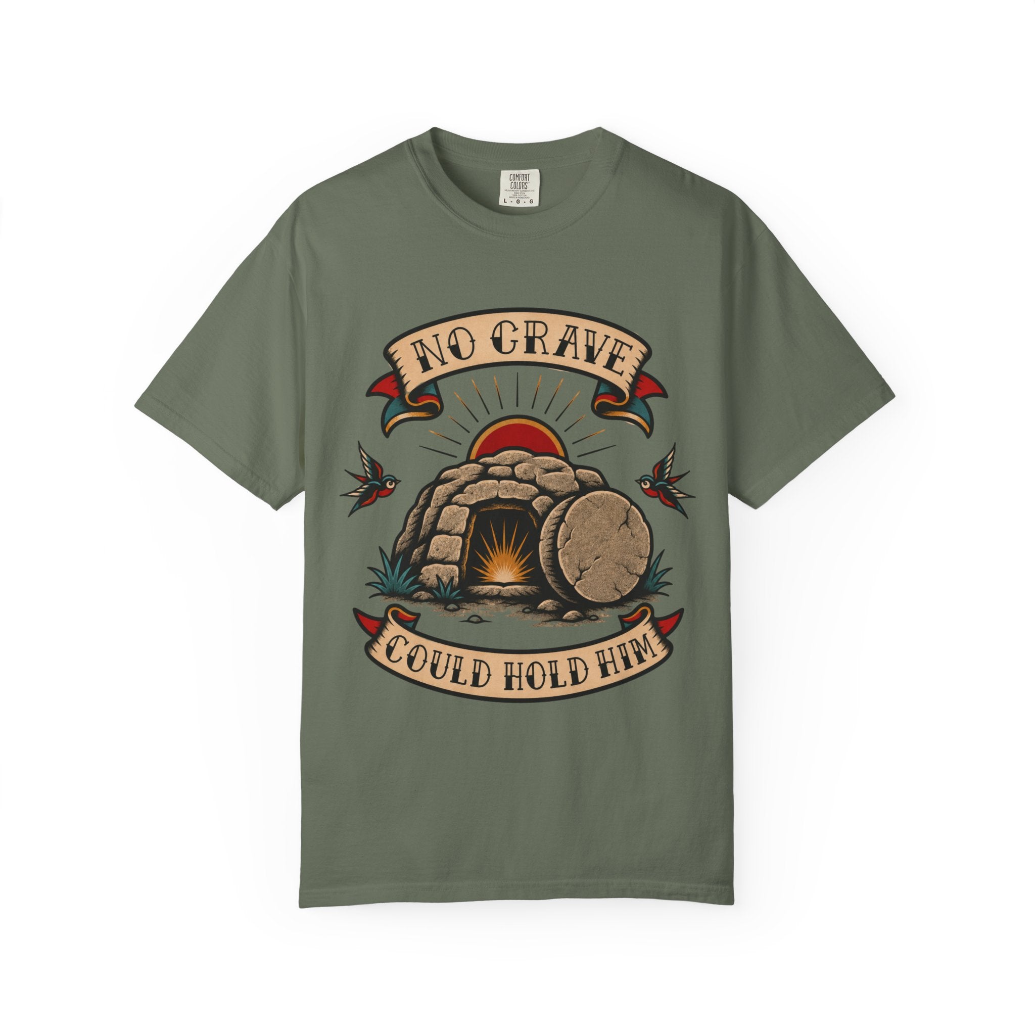 No Grave Could Hold Him Tee — Christian Tattoo Shirt