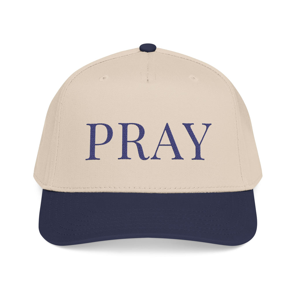 PRAY Embroidered Hat Navy/Neutral — Christian Mid Profile Baseball Cap | Loud About God