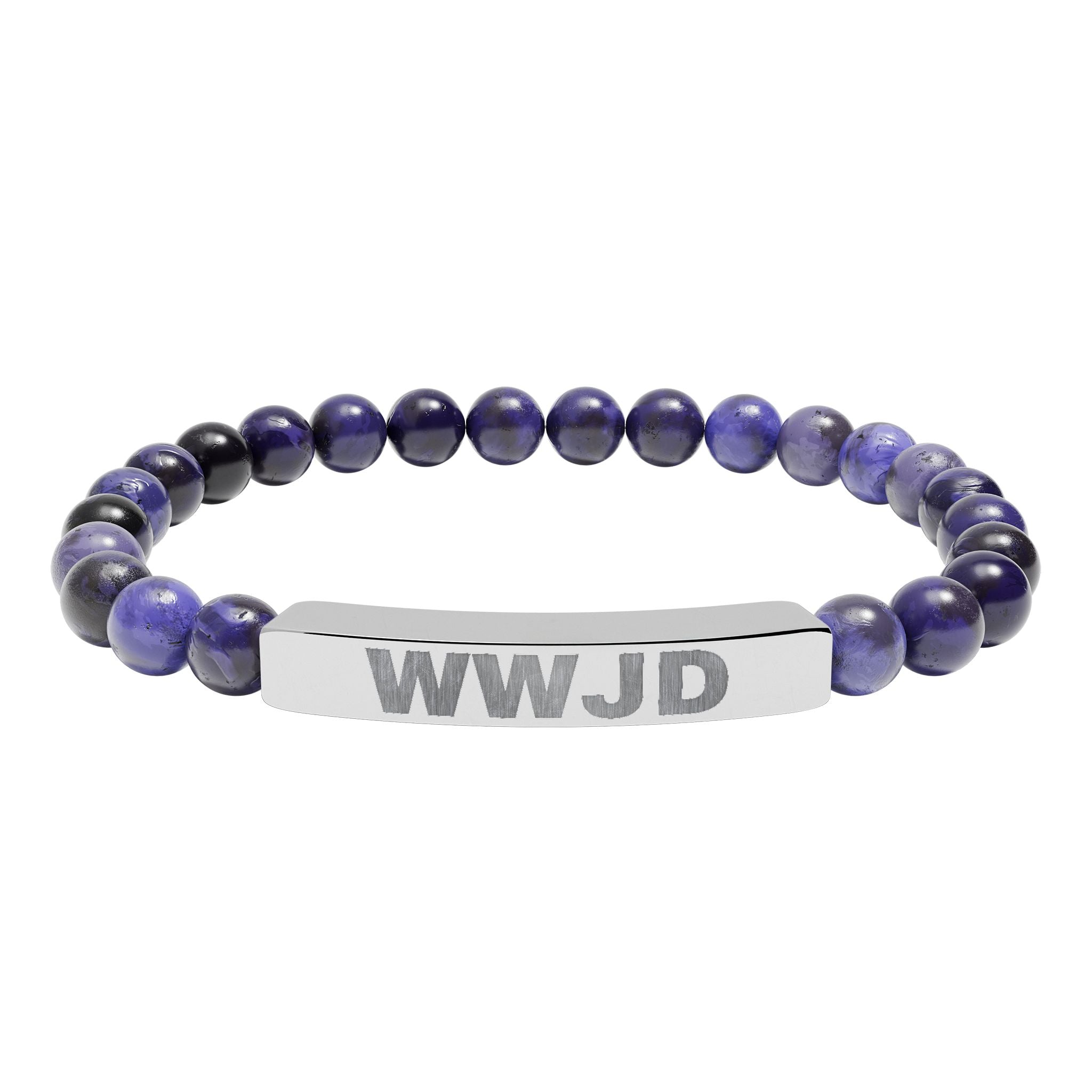 WWJD Engraved Natural Stone Stretch Bar Bracelet