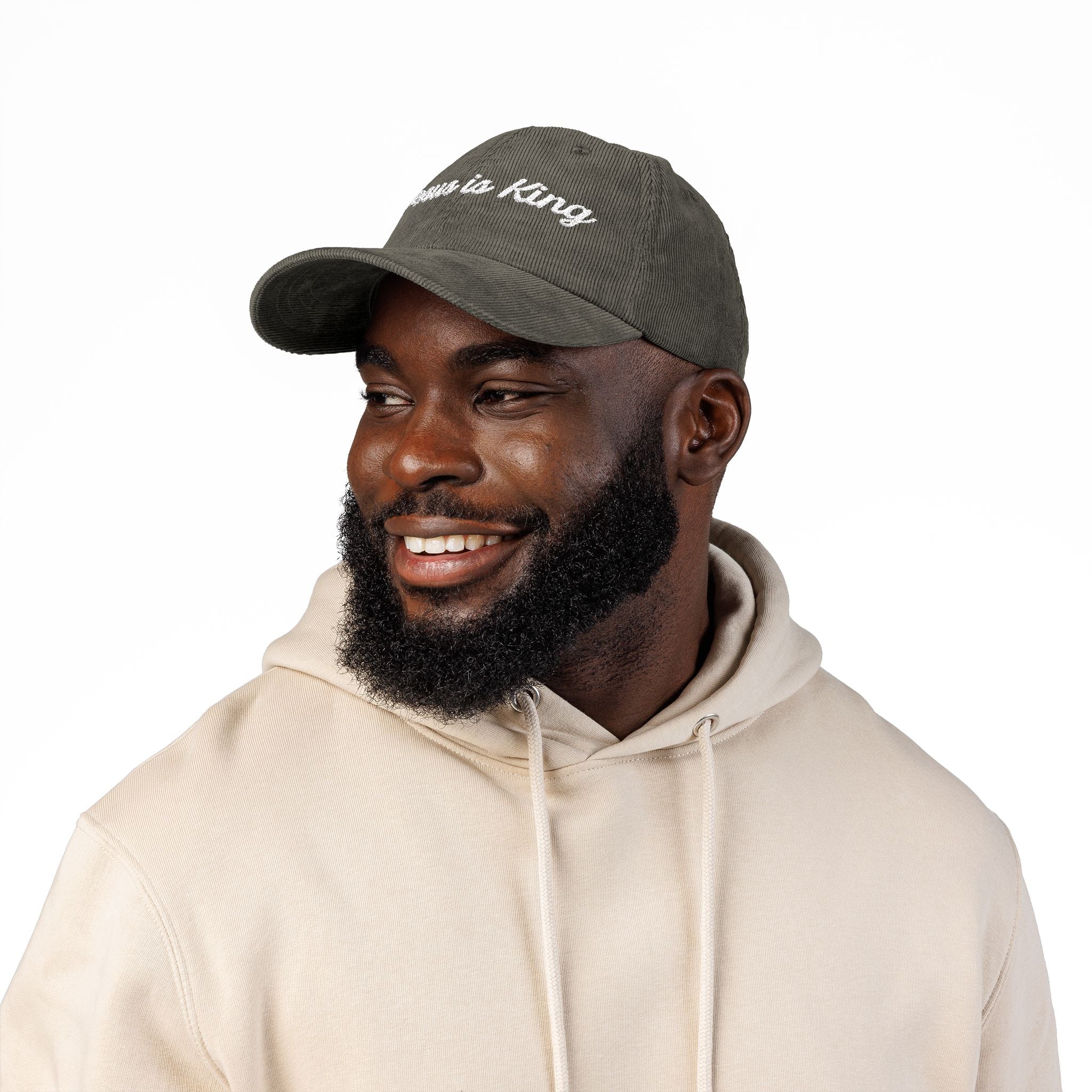 Jesus is King Hat — Vintage Corduroy Christian Cap | Embroidered Script Faith Hat