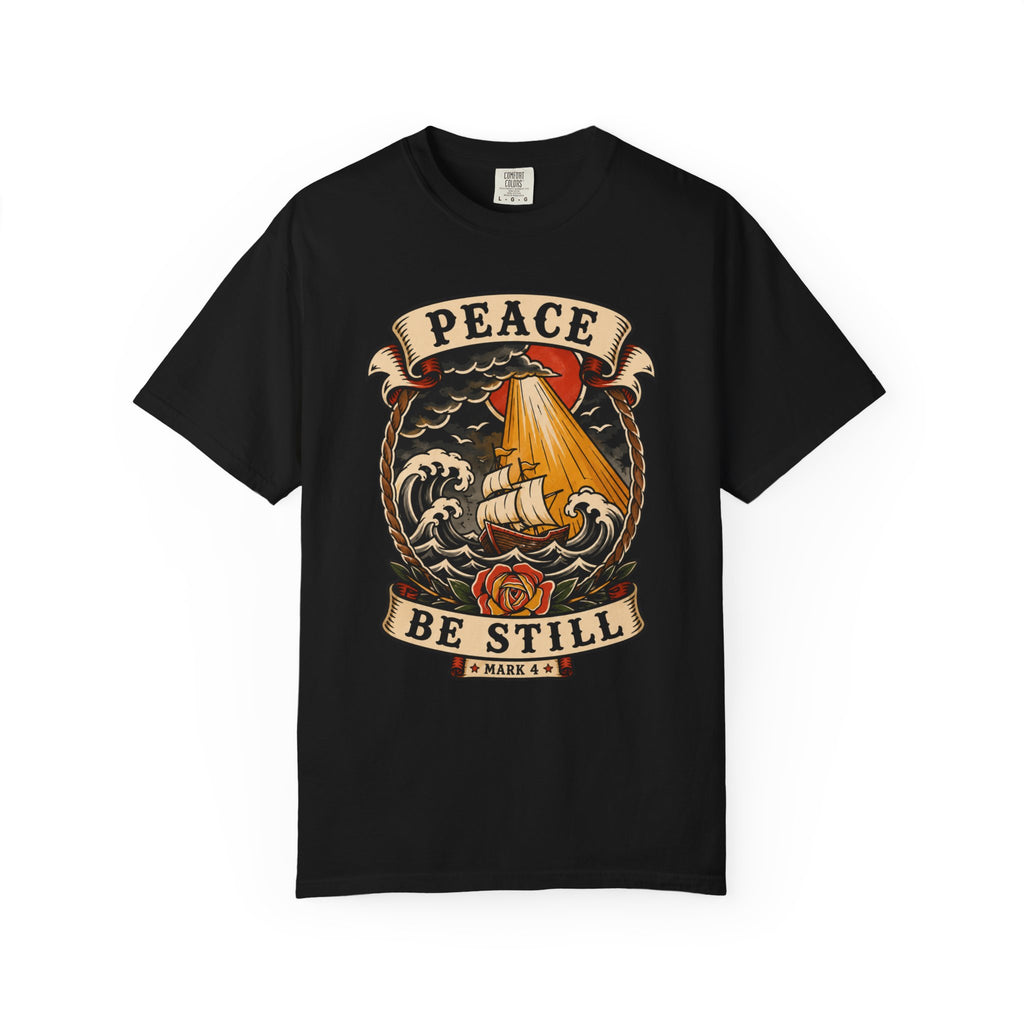 Peace Be Still Tee — Storm Ship Christian Tattoo Shirt