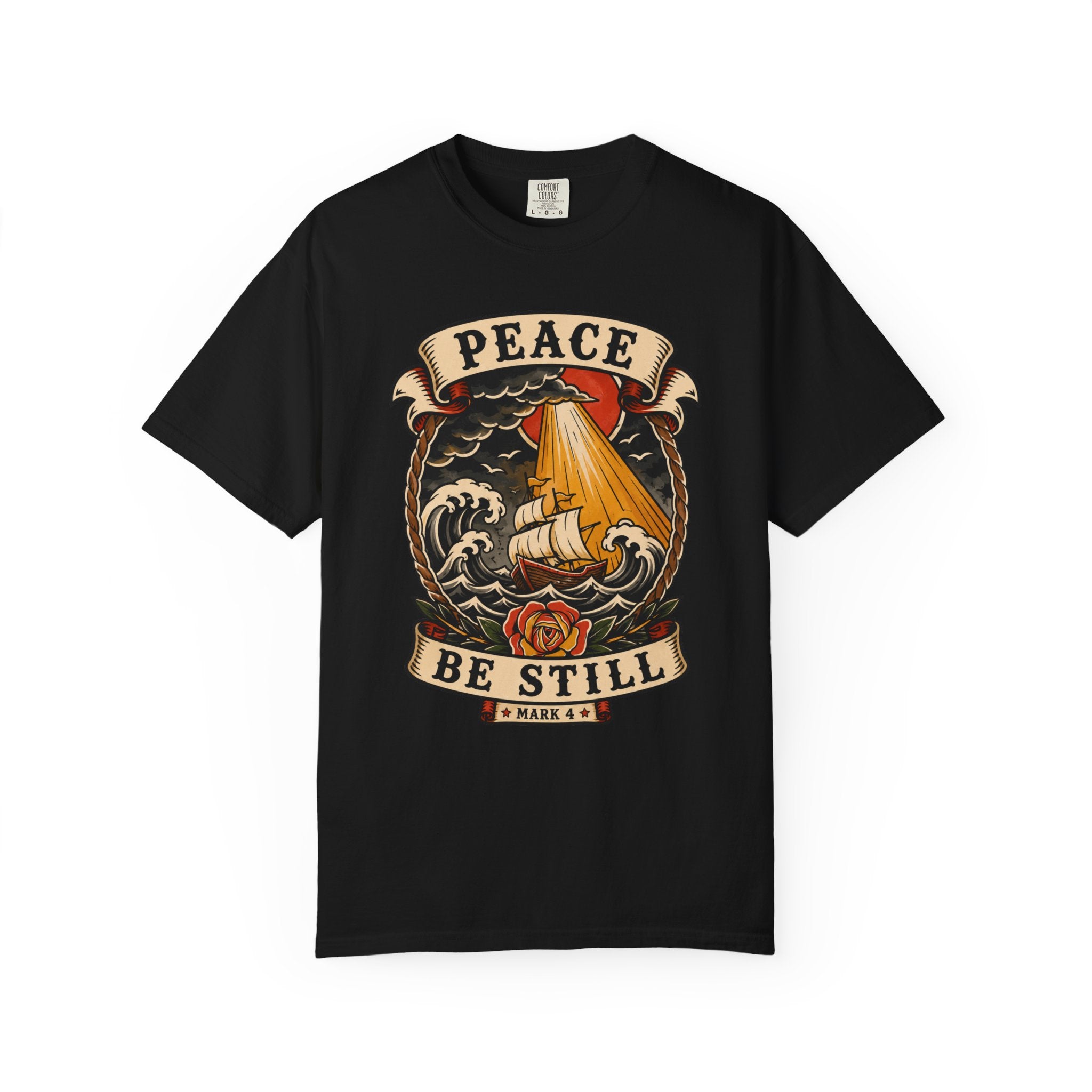 Peace Be Still Tee — Storm Ship Christian Tattoo Shirt