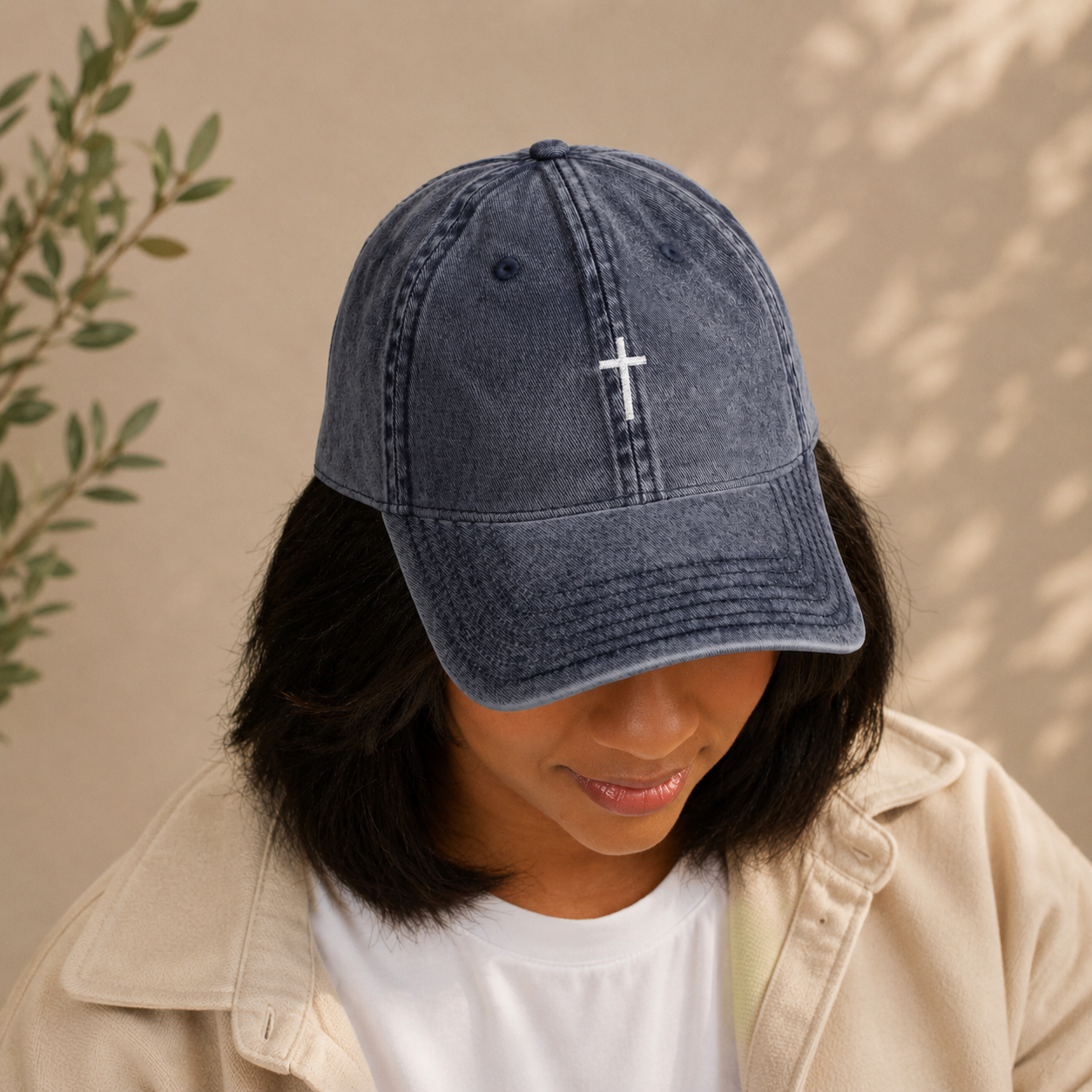 Vintage Cross Dad Hat — Women's Christian Embroidered Cap | Washed Faith Hat