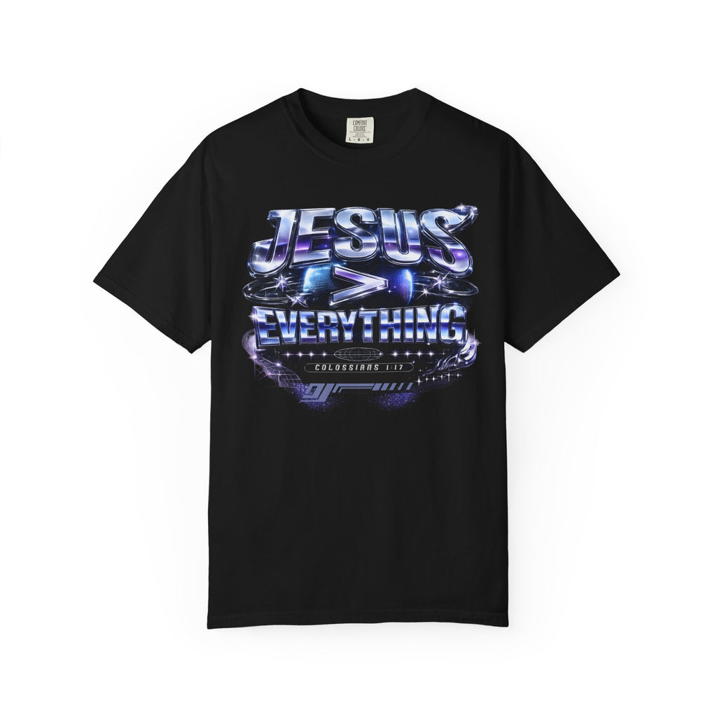 Jesus > Everything Tee — Retro Y2K Chrome Colossians 1:17 Comfort Colors T-Shirt