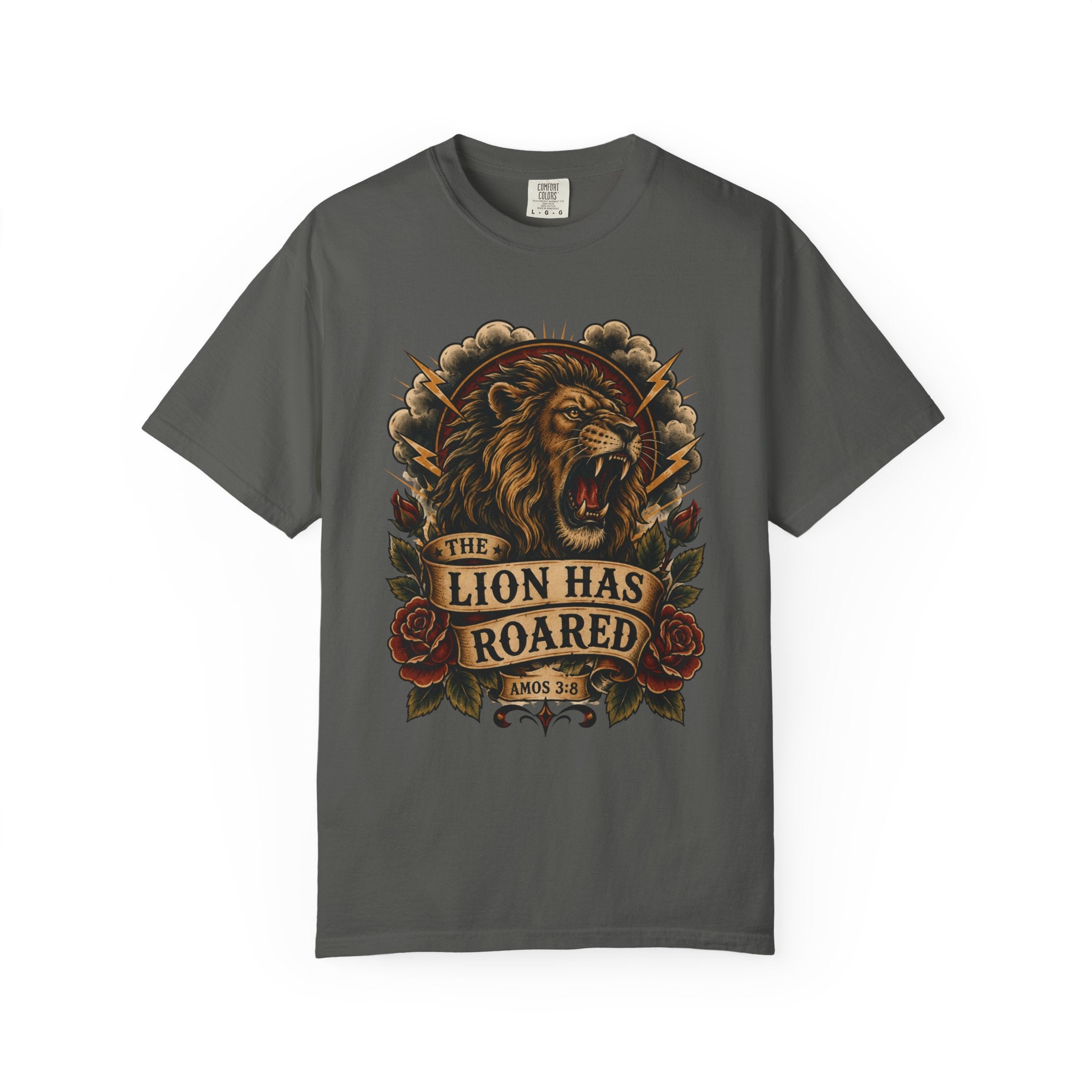 The Lion Has Roared Tee — Lion of Judah Christian Tattoo Shirt
