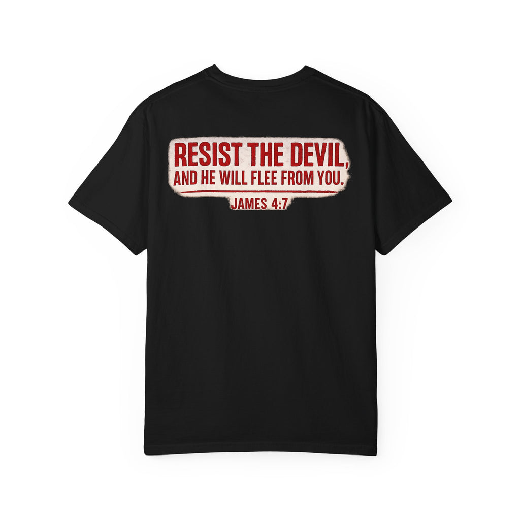 Not Today Satan Tee — James 4:7 Front & Back Spiritual Warfare T-Shirt