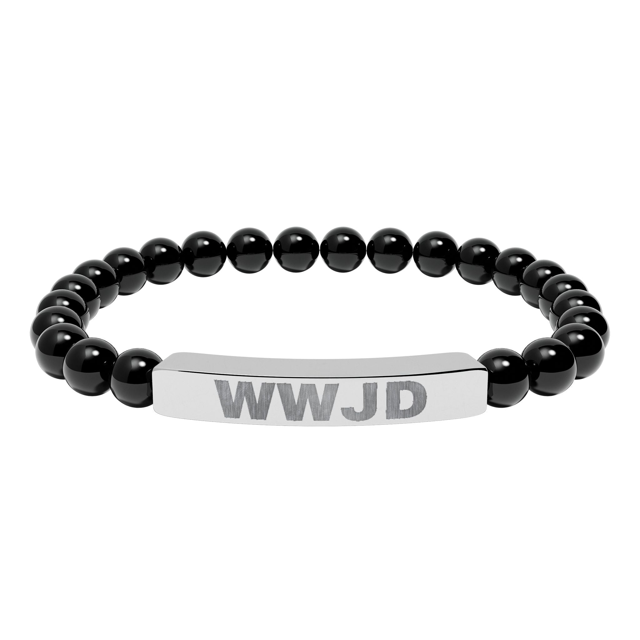 WWJD Engraved Natural Stone Stretch Bar Bracelet