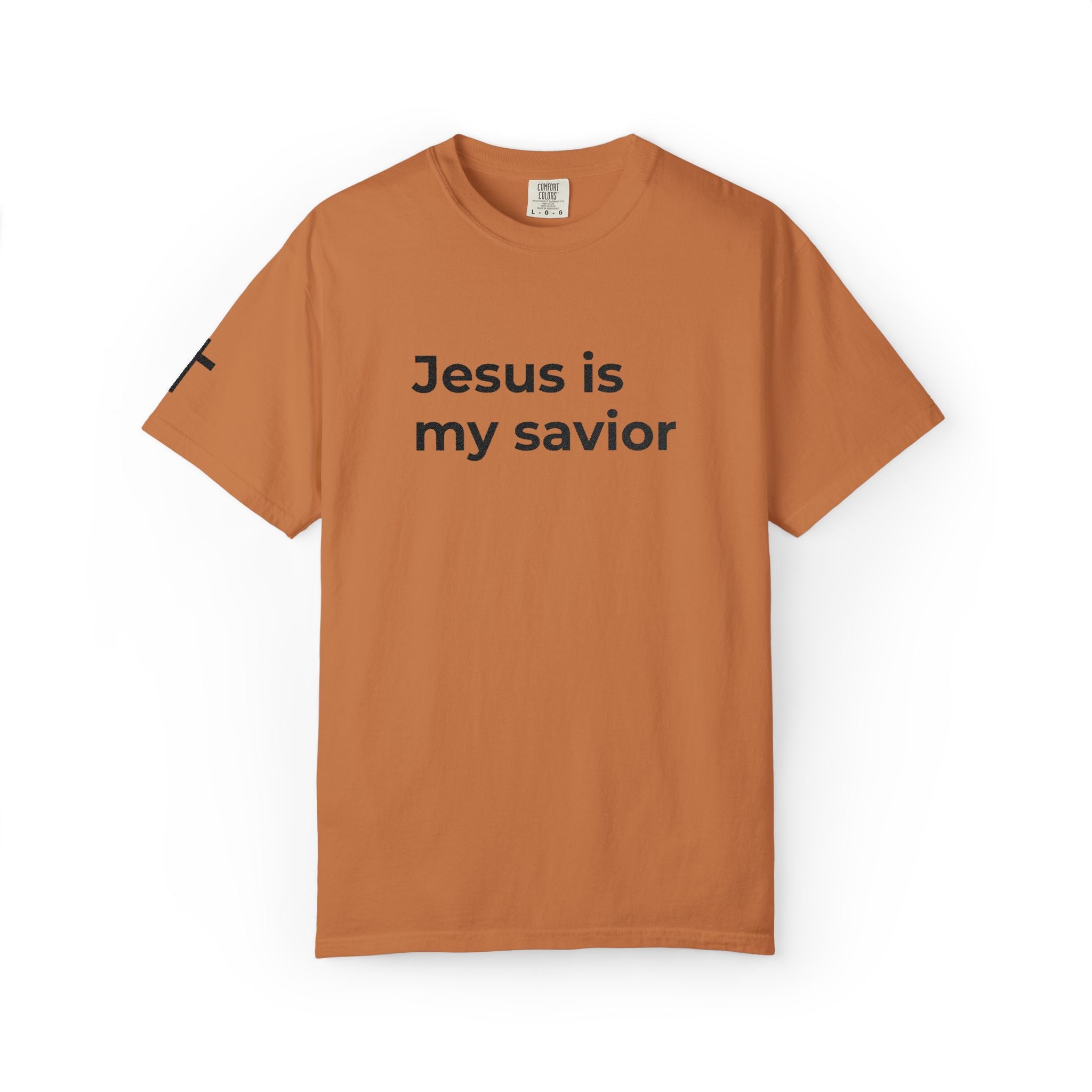 Jesus Is My Savior Embroidery T-Shirt with Sleeve Cross
