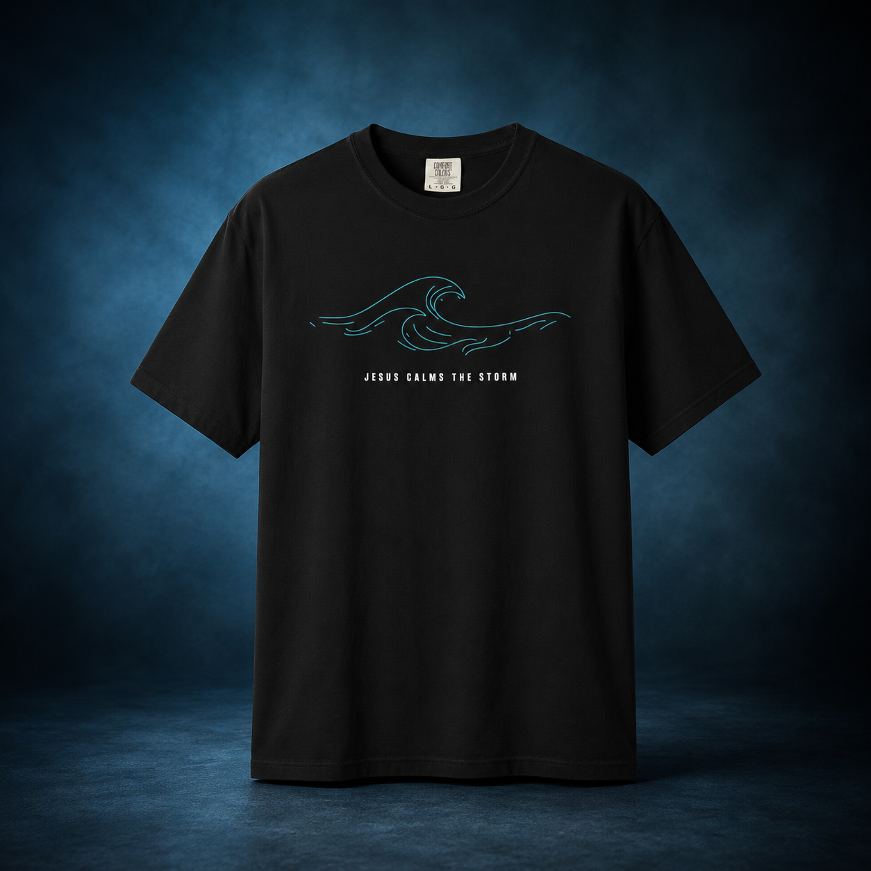 Jesus Calms the Storm Tee — Minimalist Wave Graphic Comfort Colors T-Shirt