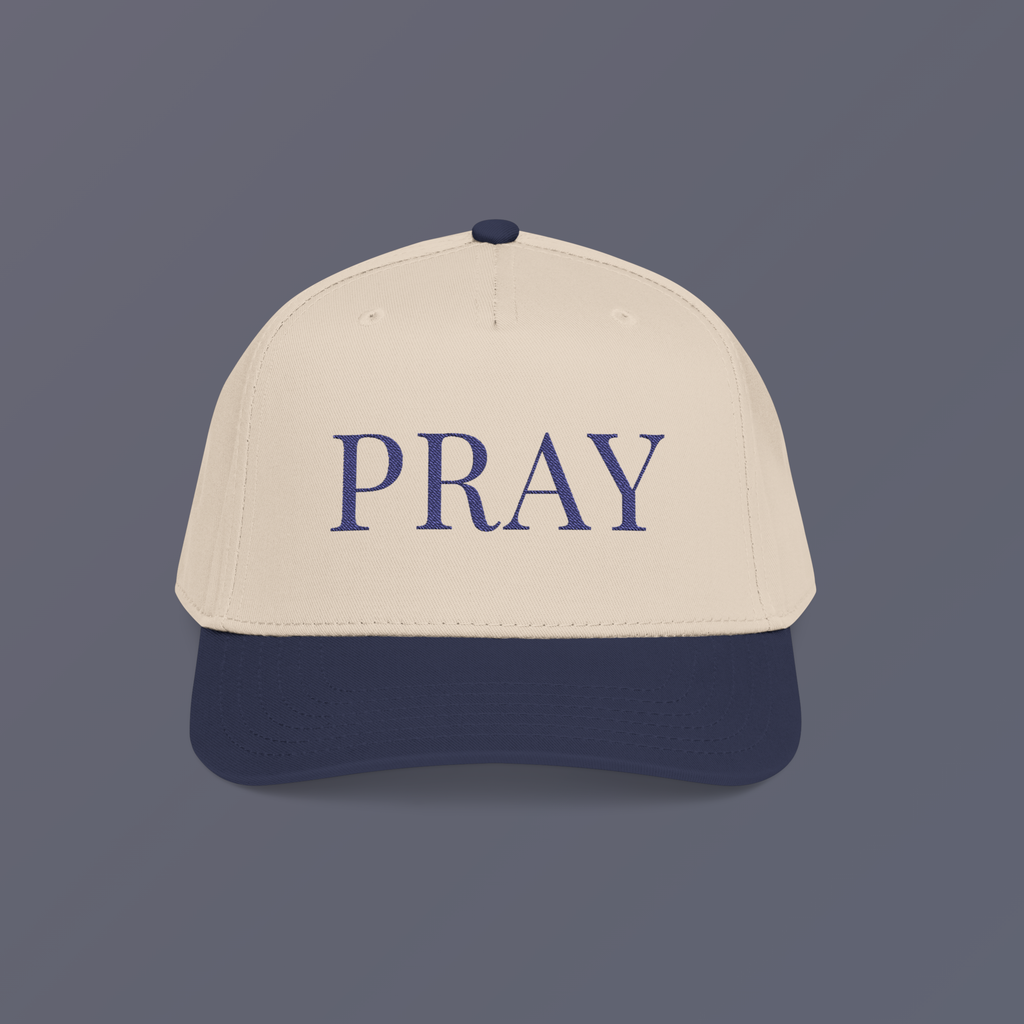 PRAY Embroidered Hat Navy/Neutral — Christian Mid Profile Baseball Cap | Loud About God