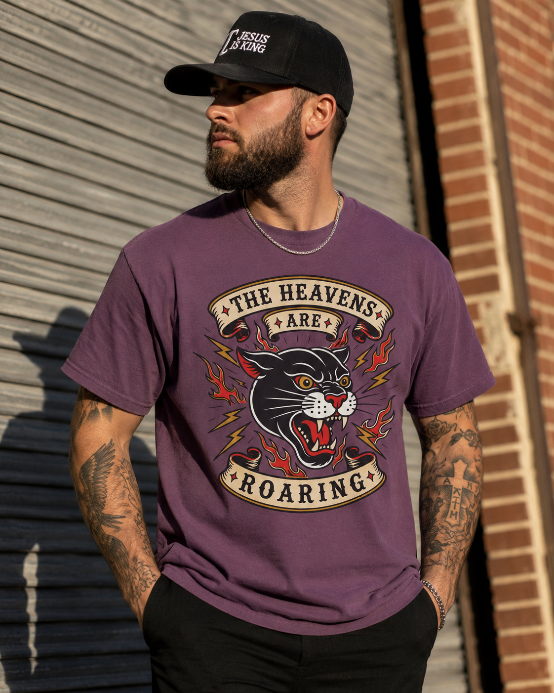 The Heavens Are Roaring Tee — American Traditional Tattoo Panther Jeremiah 10:13 Comfort Colors T-Shirt