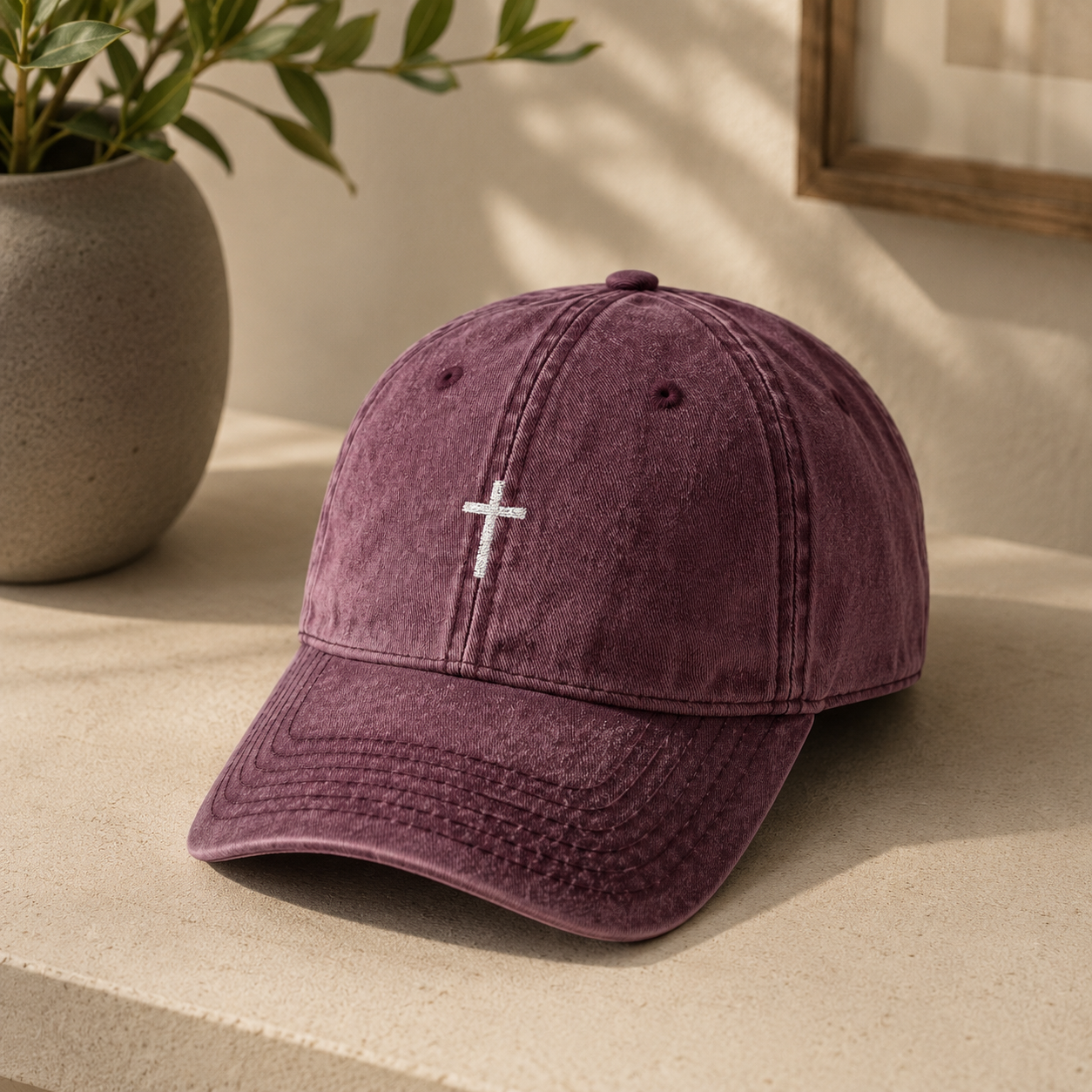 Vintage Cross Dad Hat — Women's Christian Embroidered Cap | Washed Faith Hat