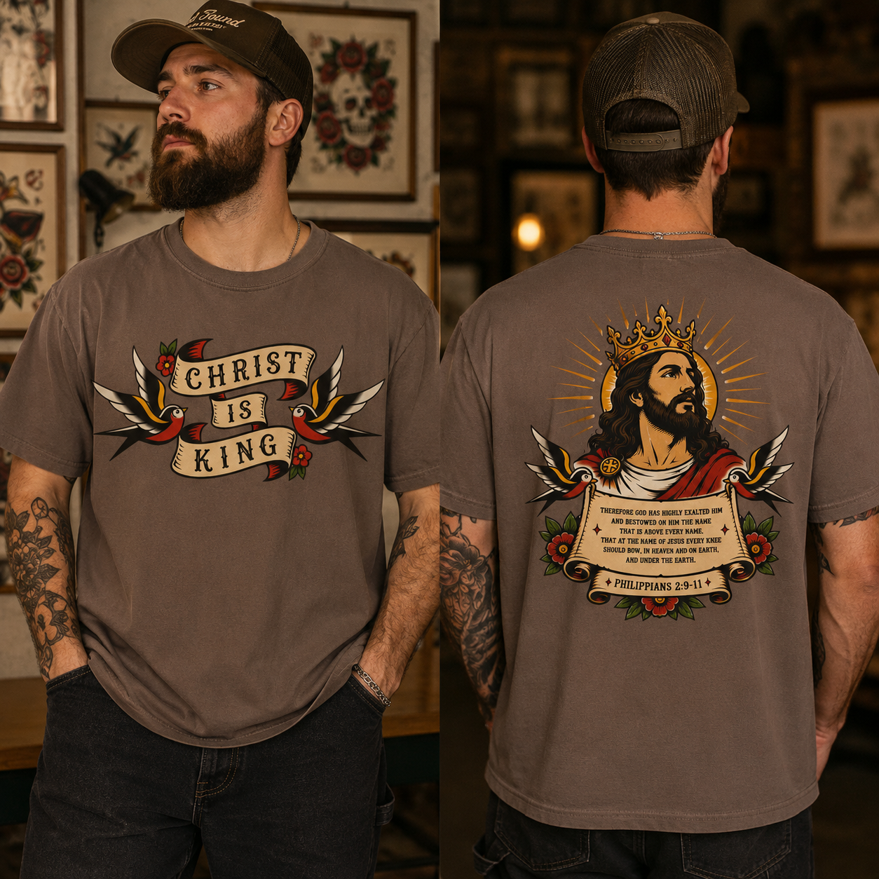 Christ Is King Tee — Traditional Tattoo Front & Back Shirt