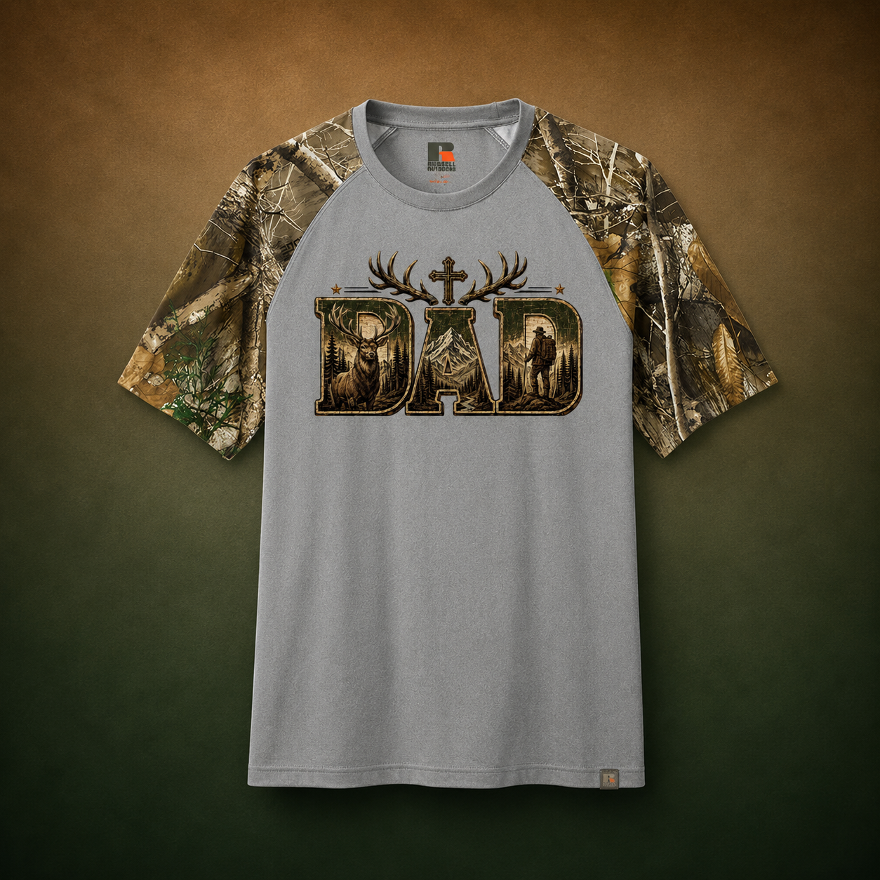 DAD Christian Camo Raglan Tee — Outdoor Father's Day Shirt | Man of Faith Joshua 24:15