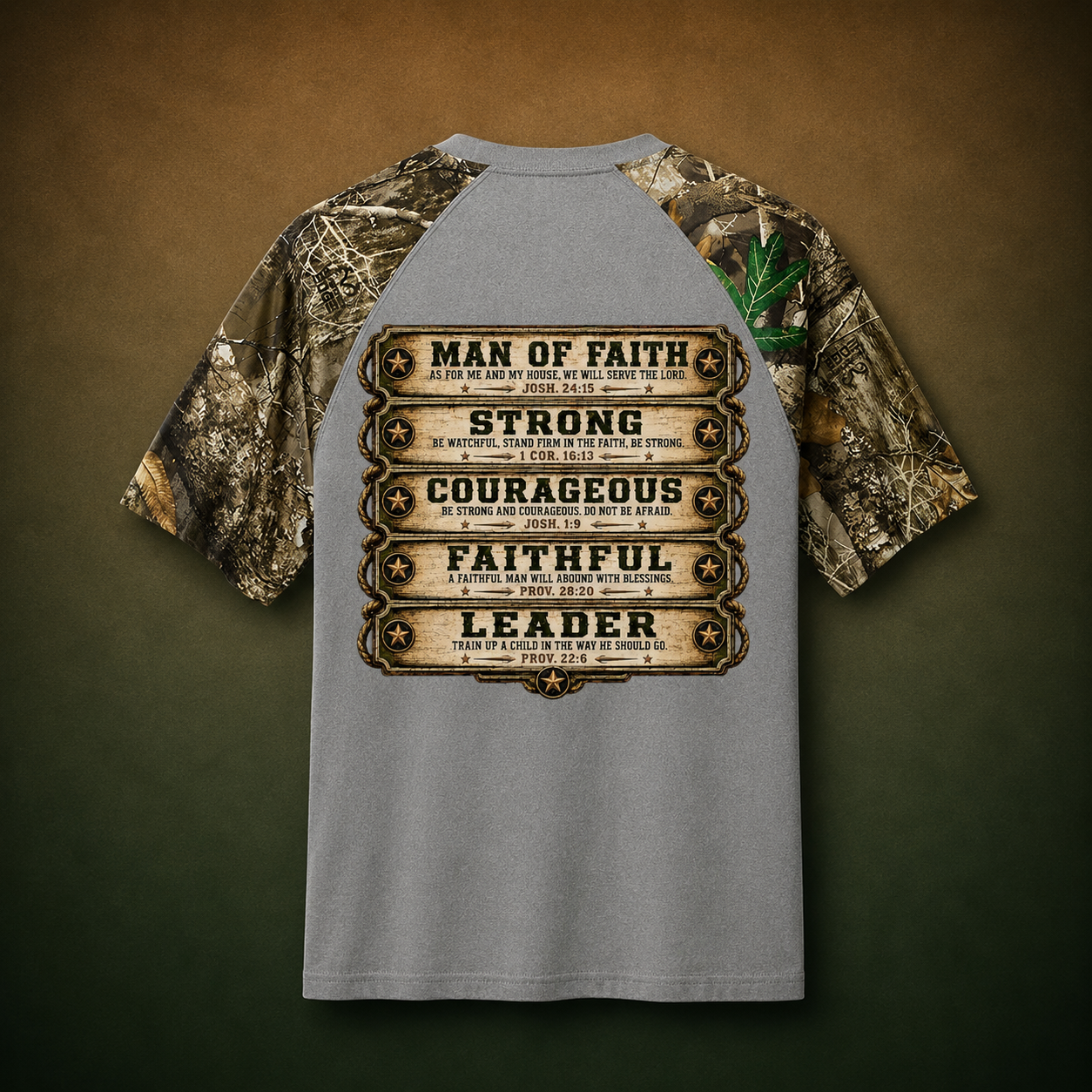 DAD Christian Camo Raglan Tee — Outdoor Father's Day Shirt | Man of Faith Joshua 24:15