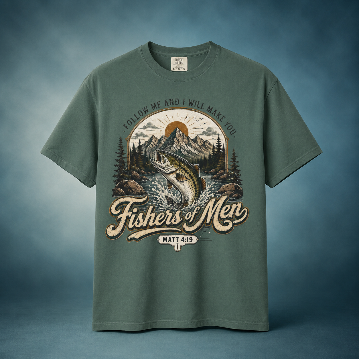 Fishers of Men T-Shirt — Garment-Dyed Christian Fishing Tee | Follow Me Matthew 4:19