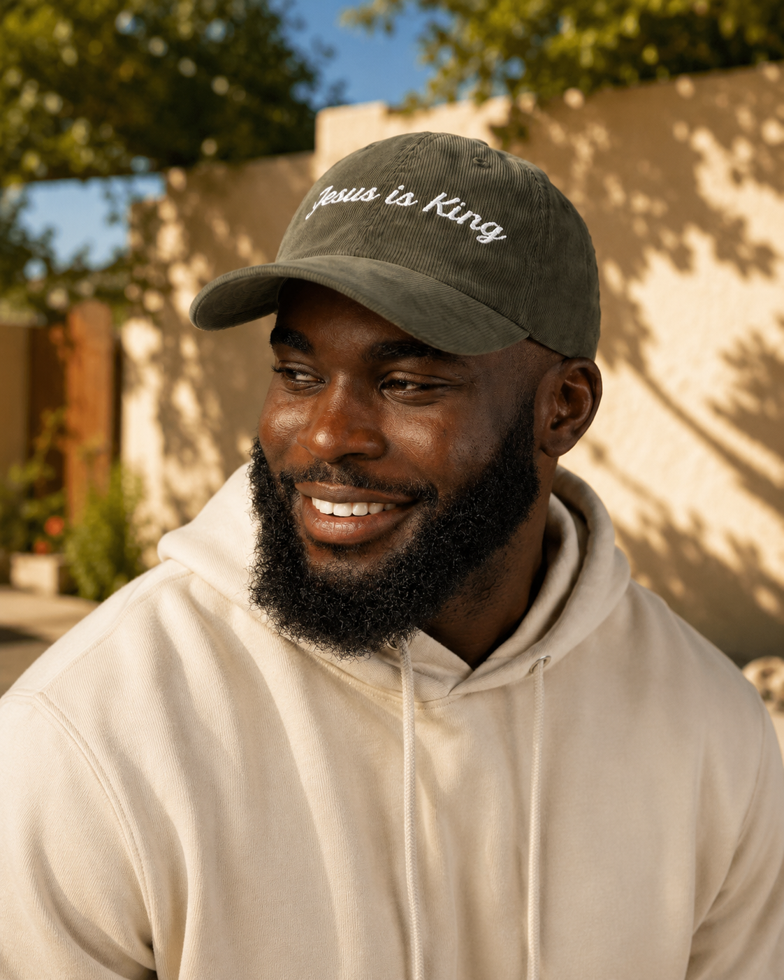 Jesus is King Hat — Vintage Corduroy Christian Cap | Embroidered Script Faith Hat