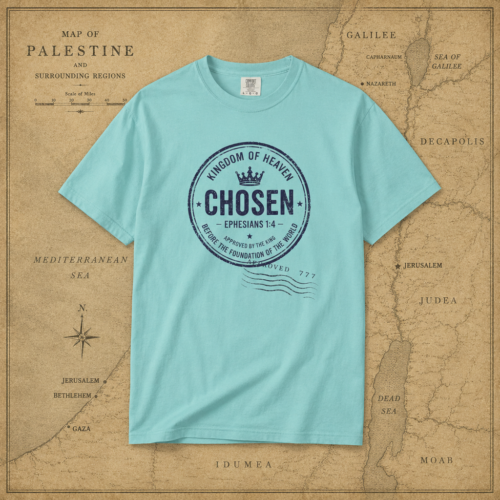 Chosen Tee — Ephesians 1:4 Kingdom of Heaven Passport Stamp Comfort Colors T-Shirt