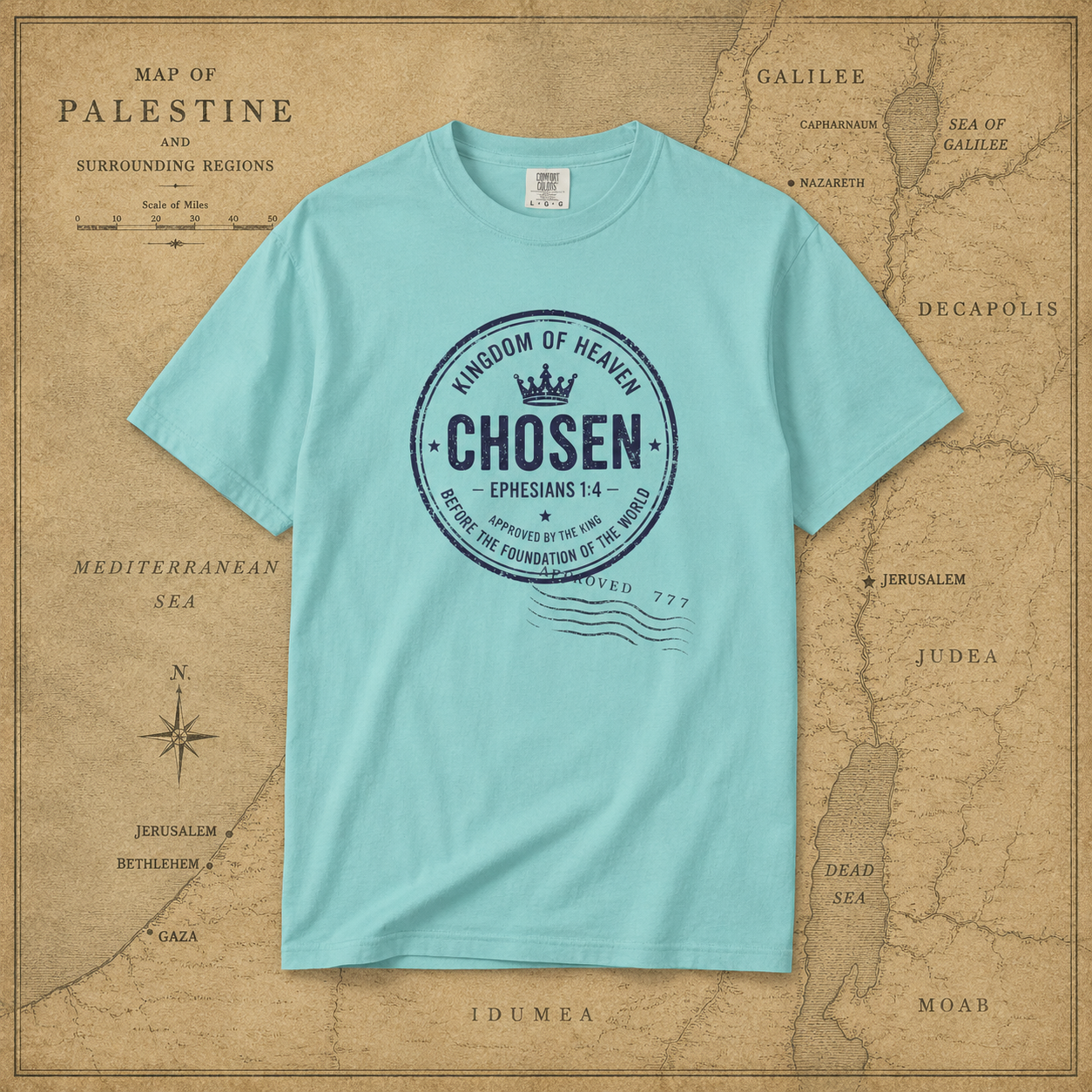 Chosen Tee — Ephesians 1:4 Kingdom of Heaven Passport Stamp Comfort Colors T-Shirt