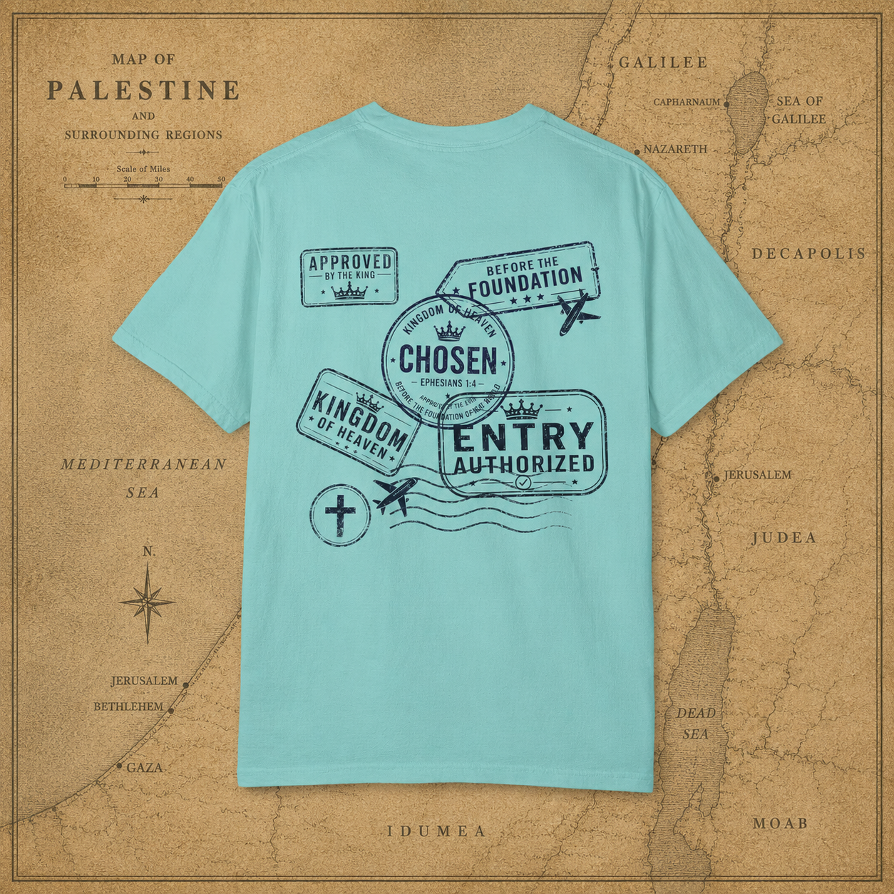 Chosen Tee — Ephesians 1:4 Kingdom of Heaven Passport Stamp Comfort Colors T-Shirt
