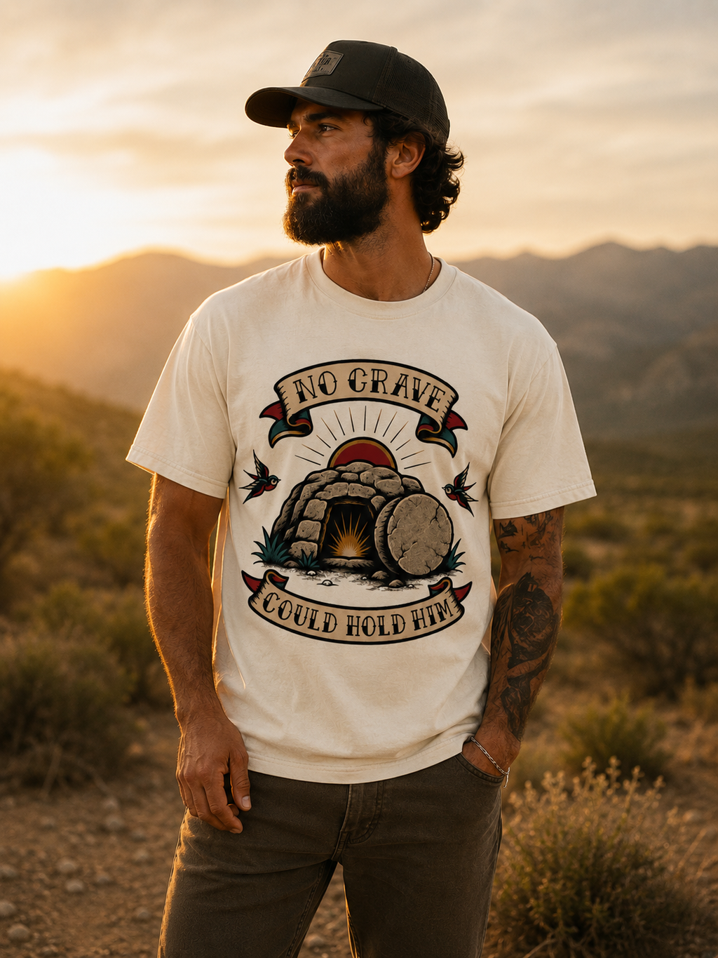 No Grave Could Hold Him Tee — Christian Tattoo Shirt