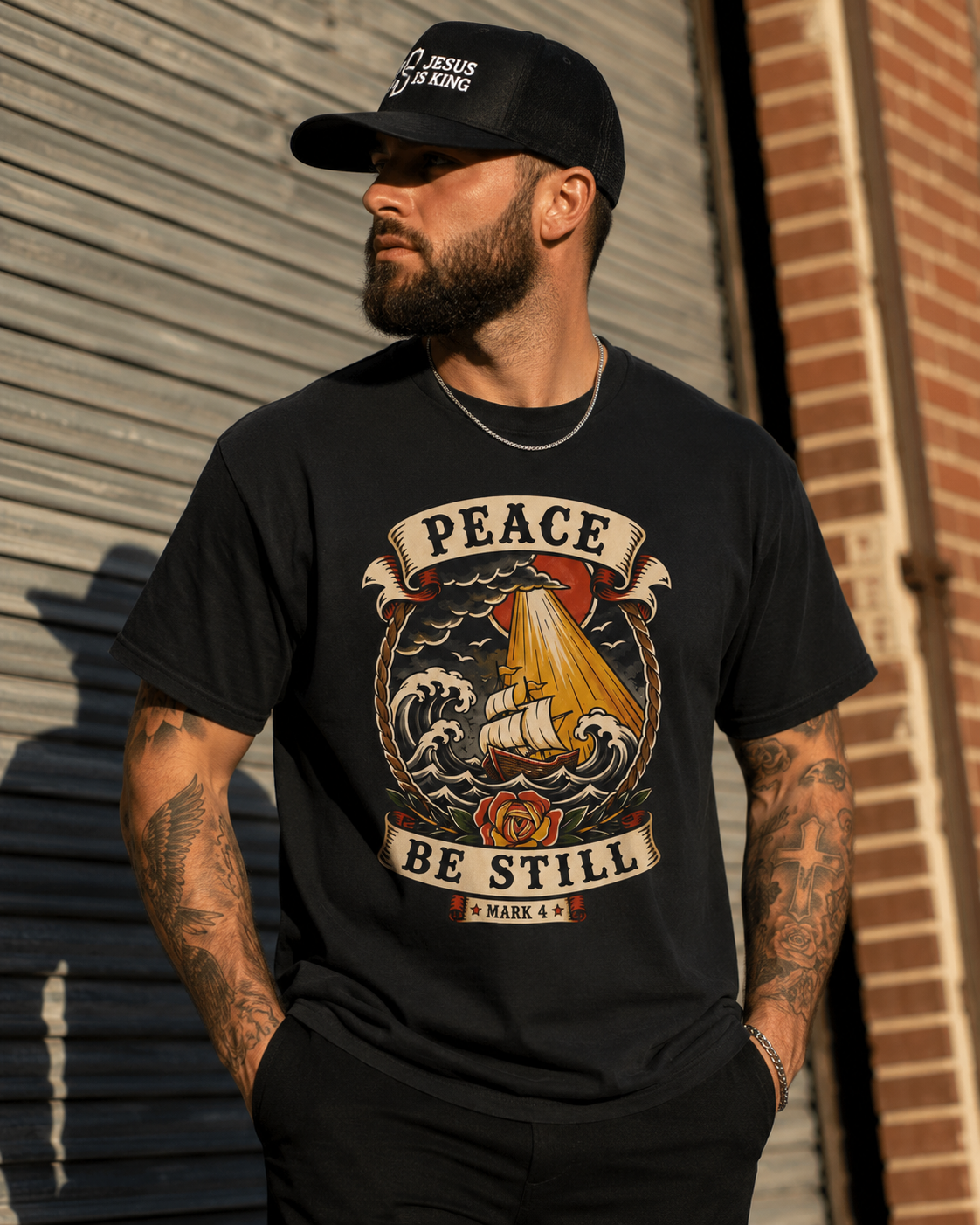 Peace Be Still Tee — Storm Ship Christian Tattoo Shirt